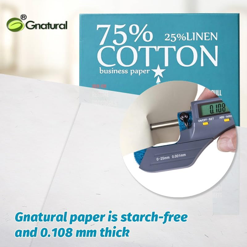 75% Cotton 25% Linen Paper, 85Gsm Inkjet Printing Paper, 8.5"X11" White Color Resume Paper,100 Sheets Won'T Get Wet Cotton Paper