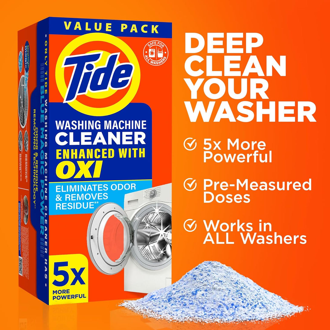 Washing Machine Cleaner by Tide, Washer Machine Cleaner with Oxi for Front and Top Loader Washer Machines, Deep Cleaning Odor Eliminator, 3 Month Supply