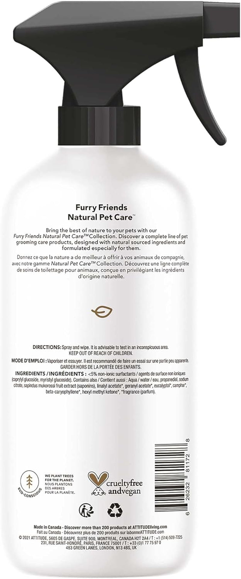 ATTITUDE All Surface Cleaner for Pets, Plant and Mineral-Based Ingredients, Vegan and Cruelty-Free, Lavender, 16 Fl Oz