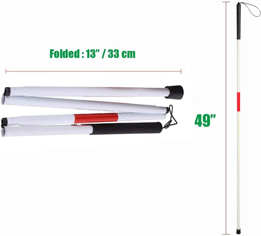 Folding Cane Blind Stick Walking Cane White for the Blind Person Visually Impaired Gadgets Collapsible Cane Mobility Stick Telescoping Canes Accessories for Blind Women Men Gifts (49 Inch)