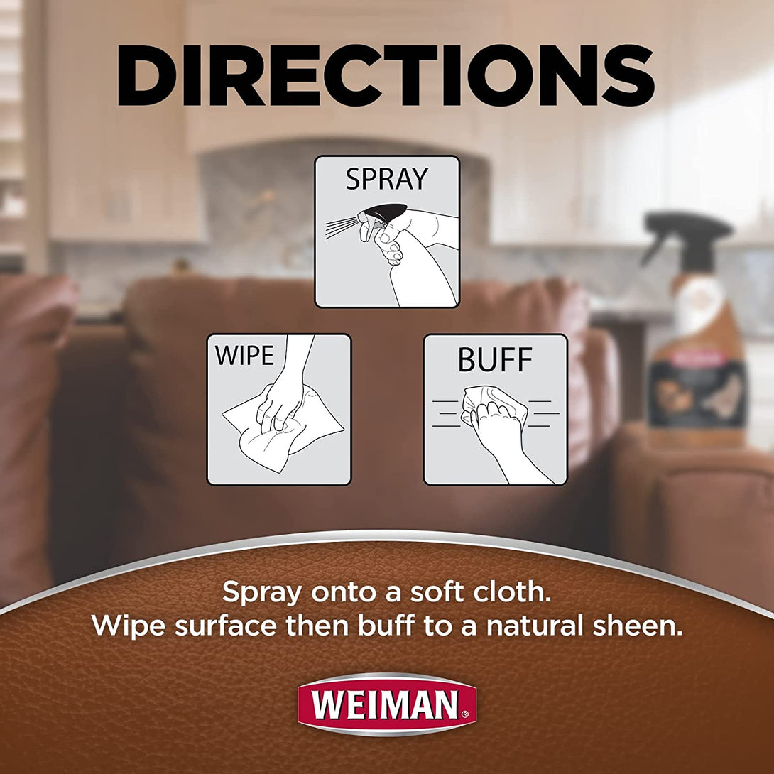 Weiman Leather Cleaner and Conditioner for Furniture - 12 Ounce - 2 Pack - Ultra Violet Protection Help Prevent Cracking or Fading of Leather Couches, Car Seats, Shoes, Purses