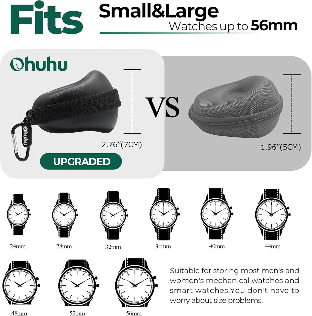 Ohuhu Watch Travel Case for Men Portable Single Watch Box and Storage Organizer for Wristwatches and Smart Watches Heightened Version up to 56Mm Men Women for Lover Fathers Day