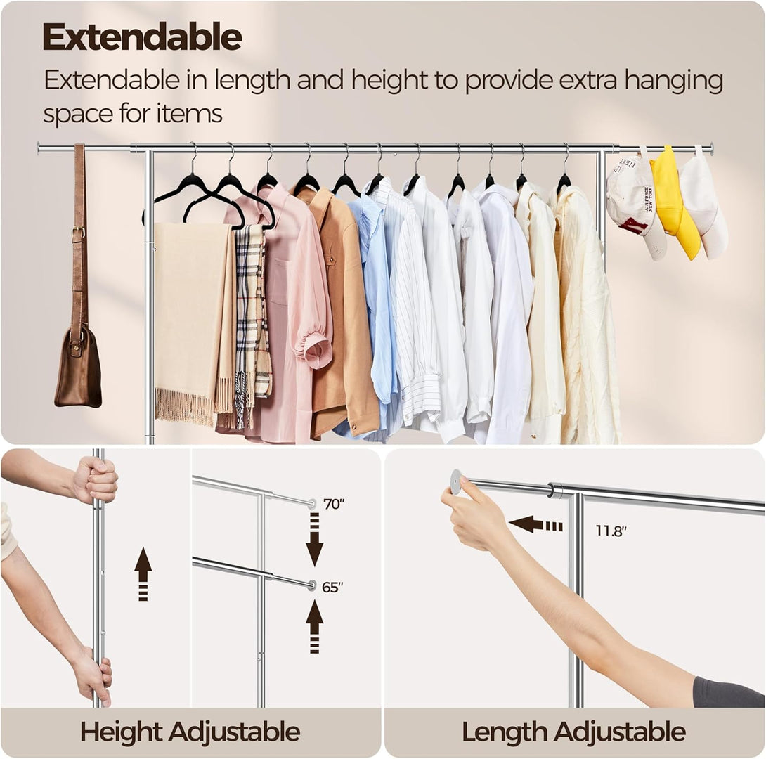 Yaheetech Commercial Clothing Garment Rack, Single Rail Clothes Hanger Freestanding Collapsible/Folding/Adjustable Heavy Duty Rolling Multi-Functional Expandable Clothes Storage W/Shelfs on Wheels