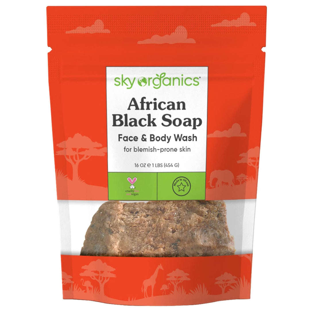 Sky Organics - African Black Soap Bar, 16 Oz - Deep Cleansing Face Wash & Body Wash - Cocoa Pod Ash - Blemish, Oily & Combo Skin - Natural, Vegan & Cruelty Free - Skin Care