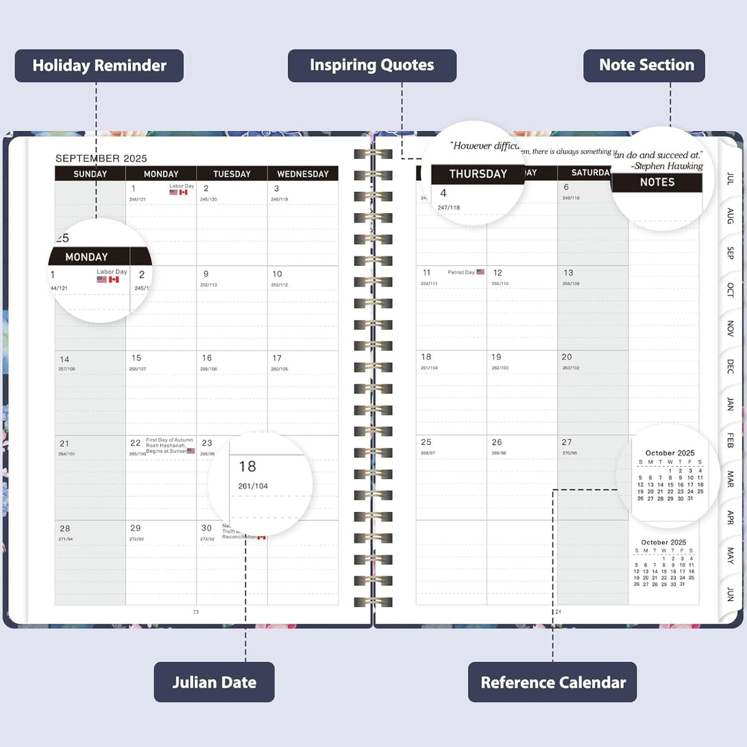 2025-2026 Academic Planner, July 2025 - June 2026, Weekly and Monthly Planning Book, Hard Cover Calendar Planner with Tabs, A5 (6.3" X 8.4"), School Organizer for Student Teacher