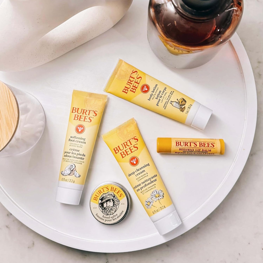 Burt'S Bees Gift Ideas - Essentials Everyday Set, 5 Travel Size Products - Deep Cleansing Cream, Hand Salve, Body Lotion, Foot Cream and Original Lip Balm