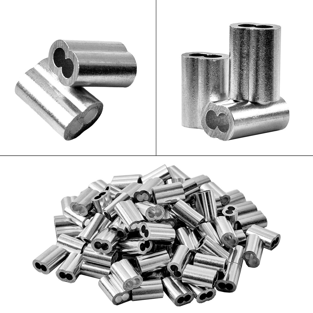 Qdishi 1/8" (3Mm) Aluminum Crimping Loop Sleeve for Wire Rope, Cable Ferrule (100Pcs)