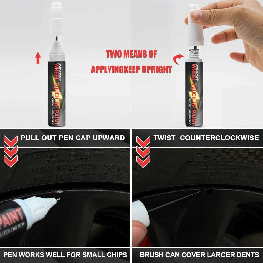 Black Rim Touch up Paint, Wheel Scratch Repair Touch up Paint Pen, Black Car Rim Paint for Wheel Repair, Universal Color Satin Matte Black for Rims (Matte Black)