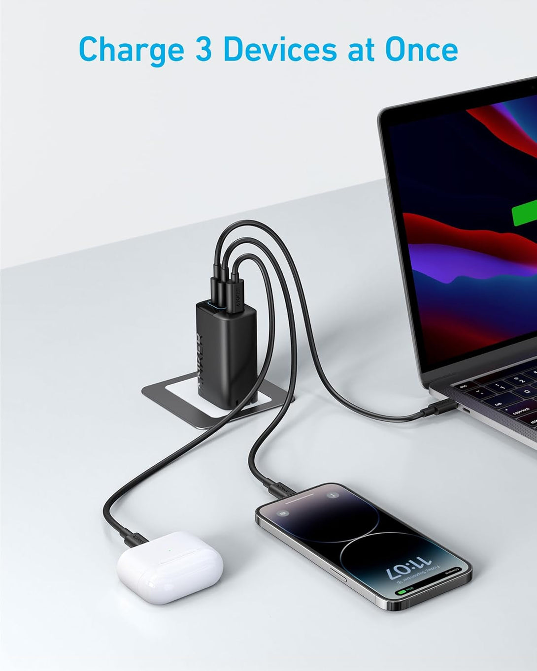 Anker 67W USB C Charger, 3 Port PIQ 3.0 Compact and Foldable Fast Charger for Macbook Pro, Ipad, Galaxy, Iphone and More (5FT USB-C Cable Included)