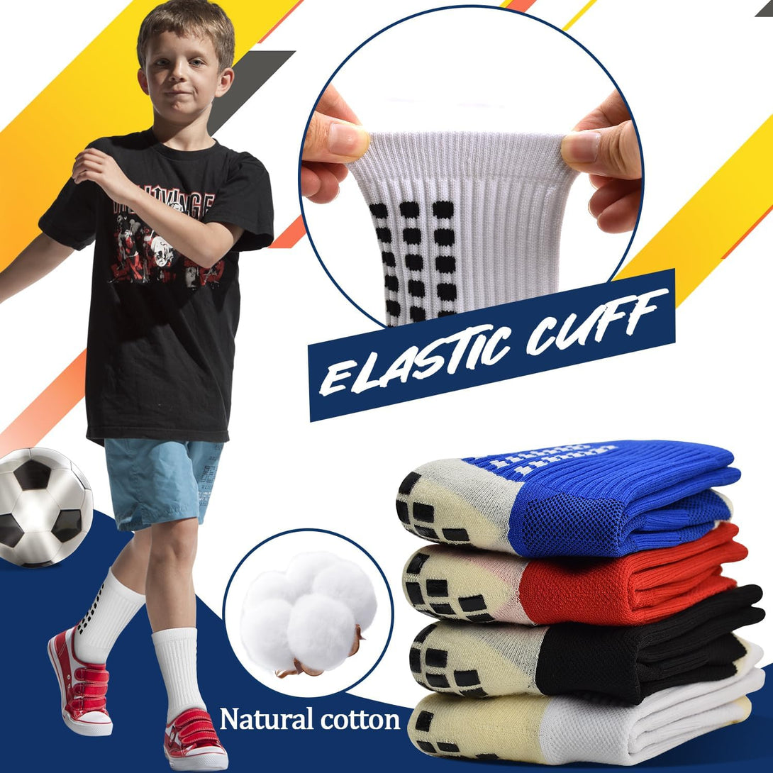 ELUTONG Kids Grip Soccer Socks anti Slip Football Athletic Sports Crew Socks for 4-16 Years Youth Boys Girls