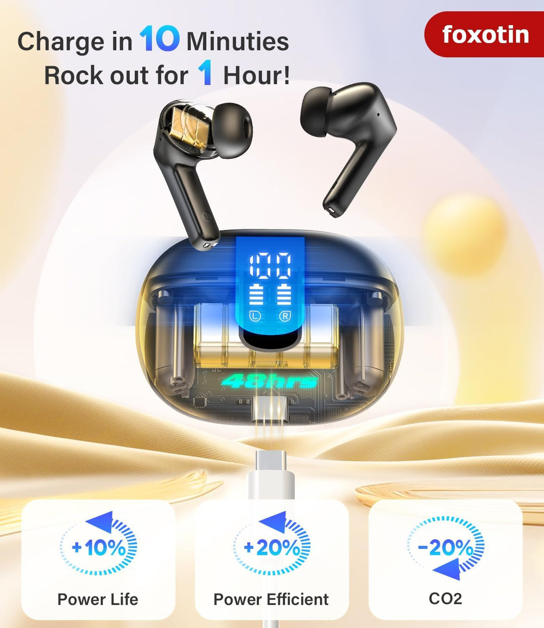 Ear Buds Wireless Earbuds - Bluetooth 5.3 Headphones (48H Playback) Built in Mic with LED Display Charging Case, IP7 Waterproof Earphone for Iphone Andriod Phones Laptop Sports Workout