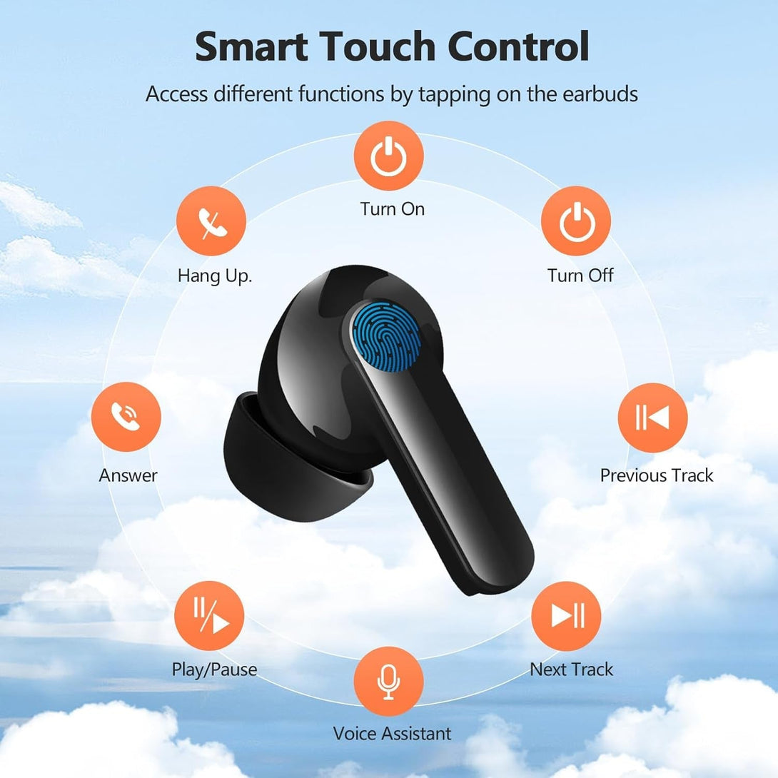 Wireless Earbuds 2025 NEW Bluetooth 5.4 Headphones Bass 3D Stereo, In-Ear Earphones with 4 ENC Noise Cancelling Mic, 48H Playtime with LED Display, IPX7 Waterproof for Laptop Pad Android Ios, Black