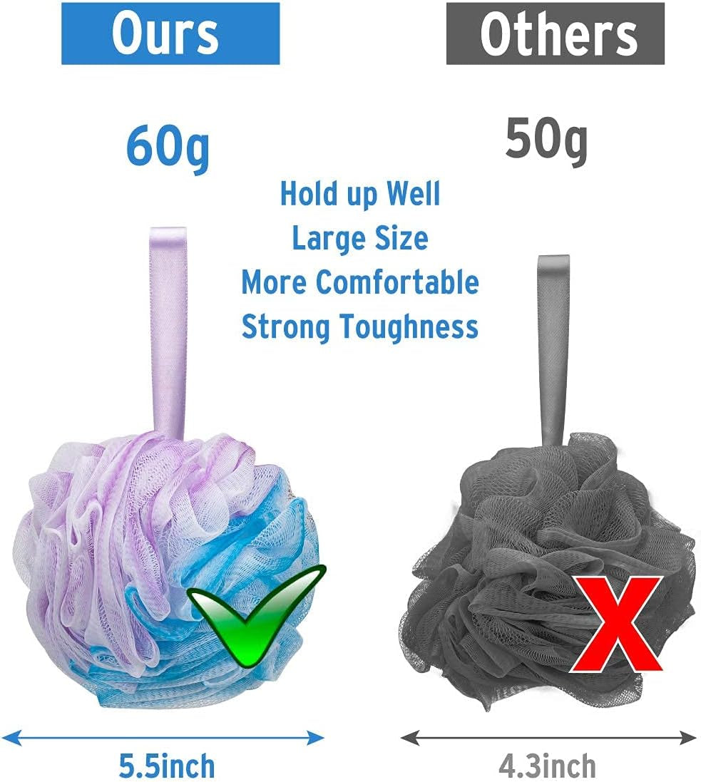 Bath Shower Loofah Sponge 60G Bath Mesh Pouf Shower Ball Body Scrubber Exfoliating Bath Sponge for Women and Men, Set of 4, Flower