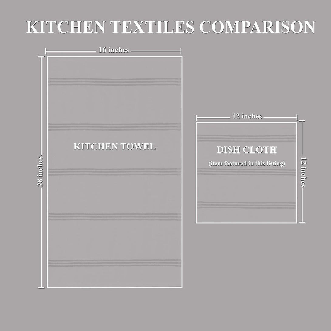 Sticky Toffee Cotton Kitchen Towels Dishcloths Set of 8, Gray and White Tea Towels, Reusable and Absorbent Cleaning Cloths, Oeko-Tex Cotton, 12 in X 12 In
