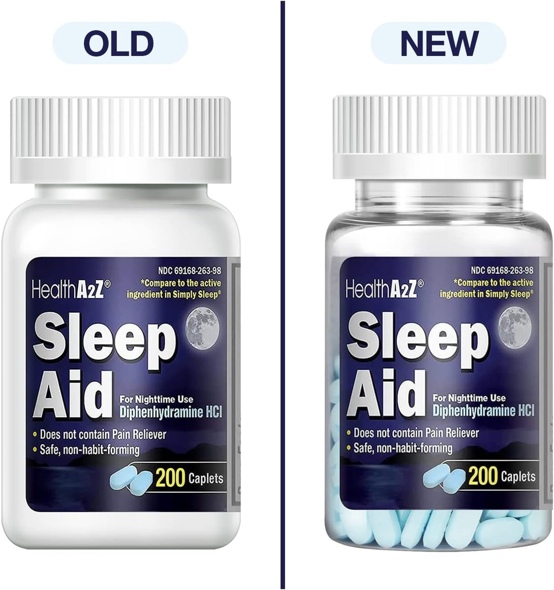 Healtha2Z Sleep Aid 200 Caplets | Diphenhydramine Hcl 25Mg | Regular Strength Sleeping Pills | Safe & Non-Habit-Forming