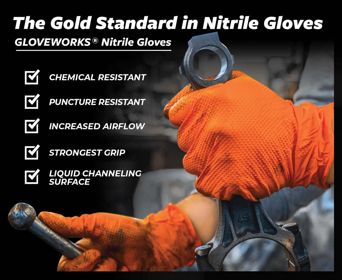 GLOVEWORKS HD Orange Nitrile Gloves, 8 Mil Nitrile Disposable Gloves with Raised Diamond Texture, Mechanic Gloves Disposable