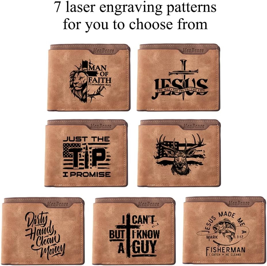 Kasutoo Men'S PU Wallet Multiple Card Slots, Id Window with Laser Engraving Pattern (Lion Man of Faith)