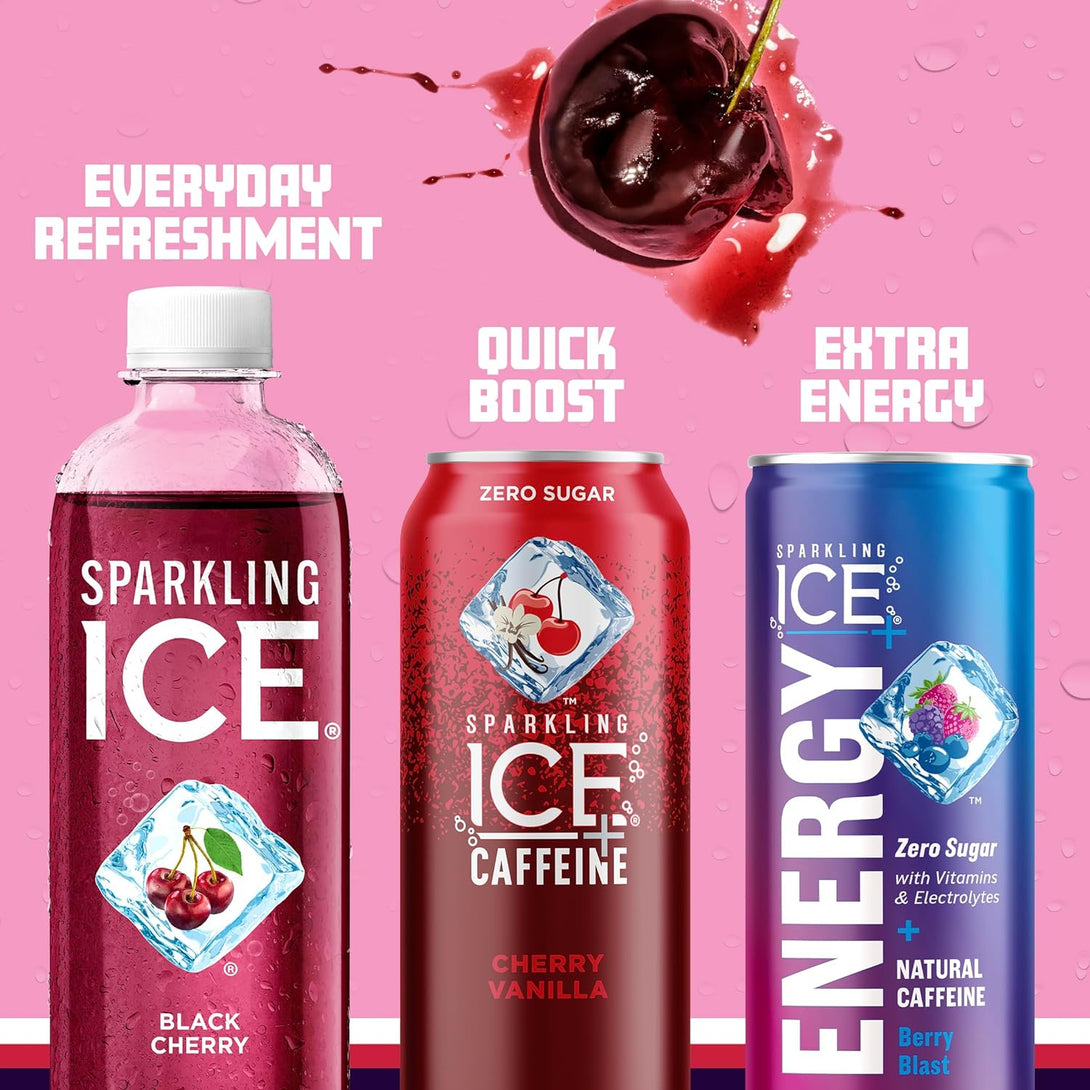 Sparkling Ice, Black Cherry Sparkling Water, Zero Sugar Flavored Water, with Vitamins and Antioxidants, Low Calorie Beverage, 17 Fl Oz Bottles (Pack of 12)