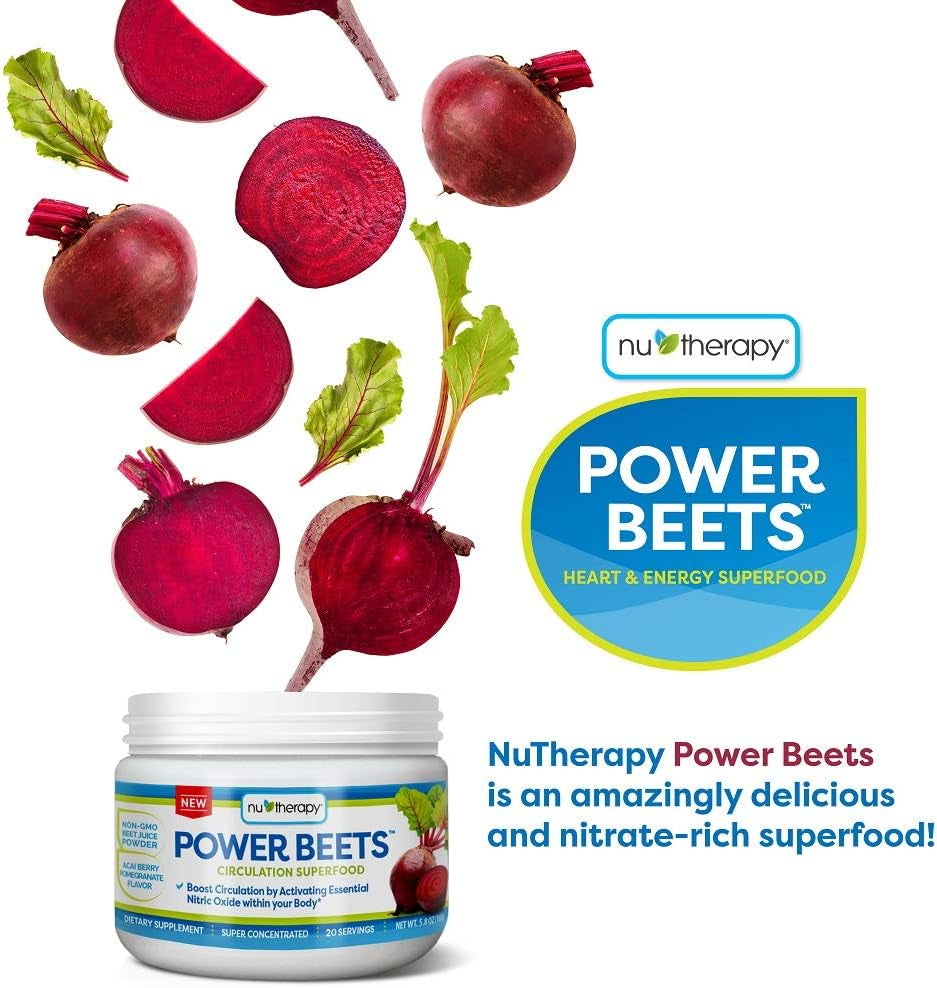 Nu-Therapy Power Beets - Super Concentrated Circulation Superfood - Dietary Supplement – Delicious Acai Berry Pomegranate Flavor – Non-Gmo Beet Juice Powder - 30 Servings, Red, 5.8 Ounce (Pack of 1)