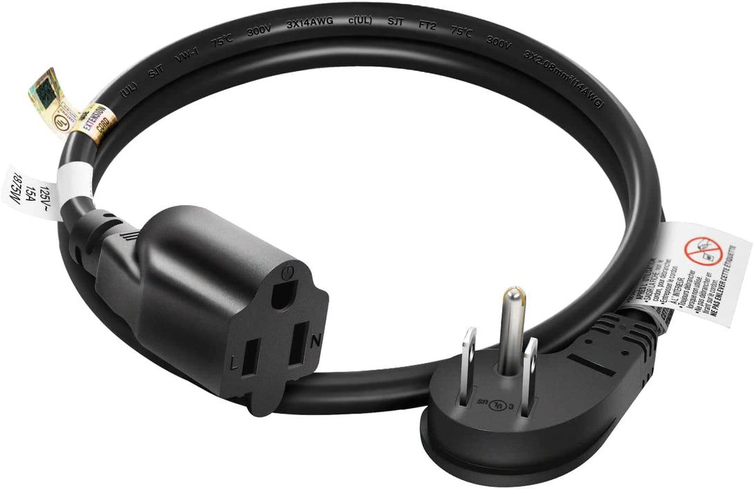 FIRMERST 1875W Flat Plug Extension Cord Black 2 Feet, 15A 14 AWG