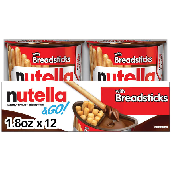 Nutella & GO! Bulk 12 Pack, Hazelnut and Cocoa Spread with Breadsticks, Stocking Stuffers, Snack Cups, 1.8 Oz Each​