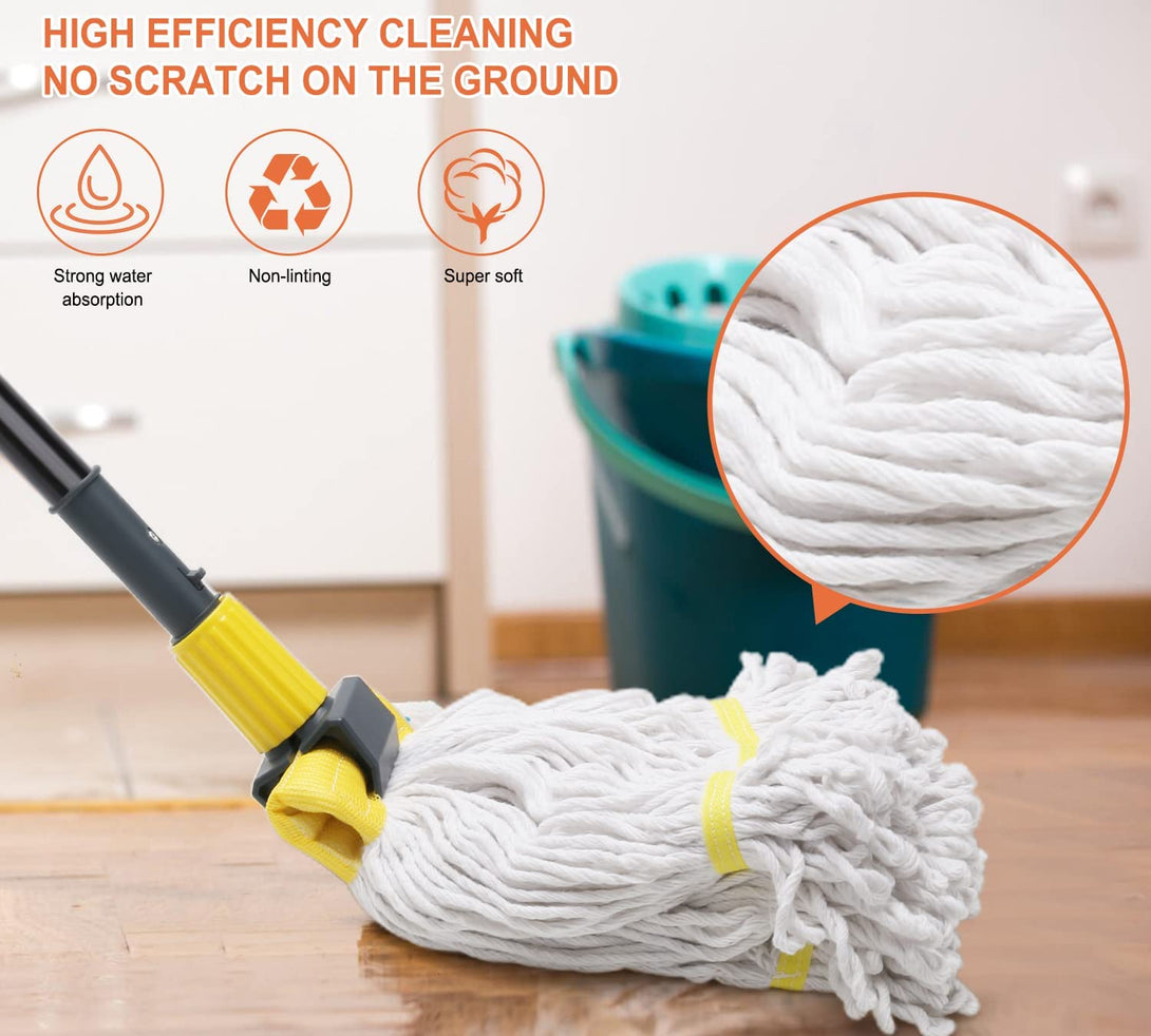 Kefanta Commercial Mop Heavy Duty Industrial Mop with Long Handle,60" Looped-End String Wet Cotton Mops for Floor Cleaning,Home,Kitchen,Office,Garage and Concrete/Tile Floor