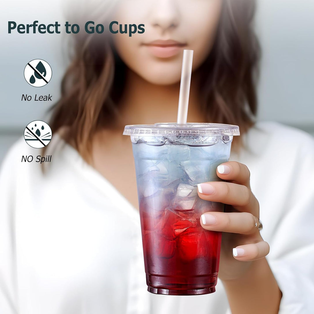 AOZITA [100 Sets] 12 Oz Clear Plastic Cups with Lids and Straws, Disposable Cups with Lids for Iced Coffee, Smoothie, Milkshake and Cold Drinks