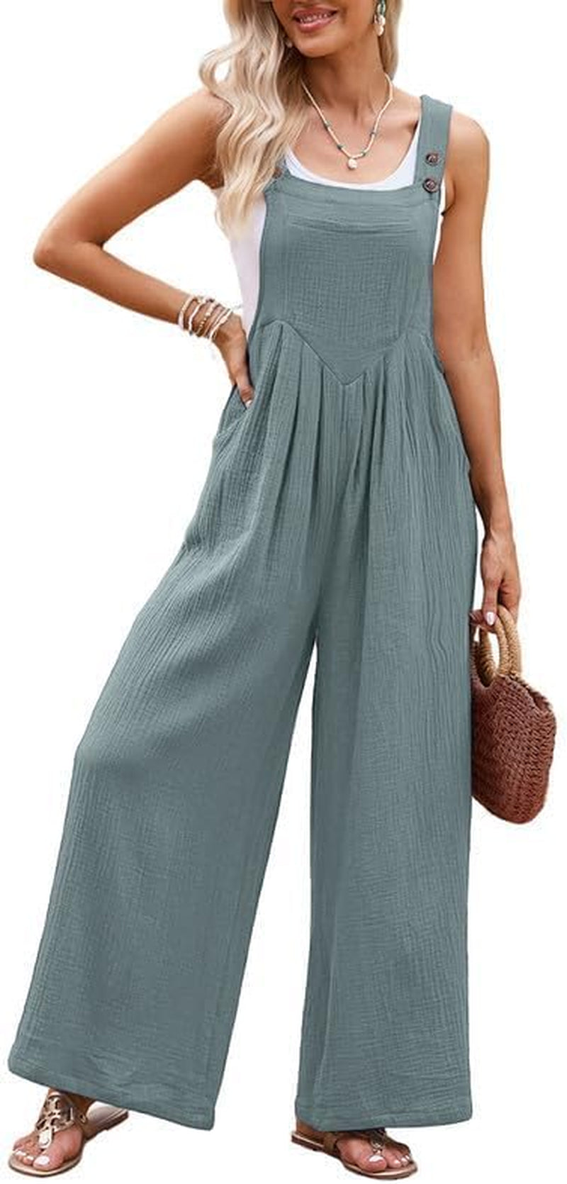 Dokotoo Women'S Casual Loose Overalls Jumpsuits One Piece Sleeveless Wide Leg Long Pant Rompers with Pockets