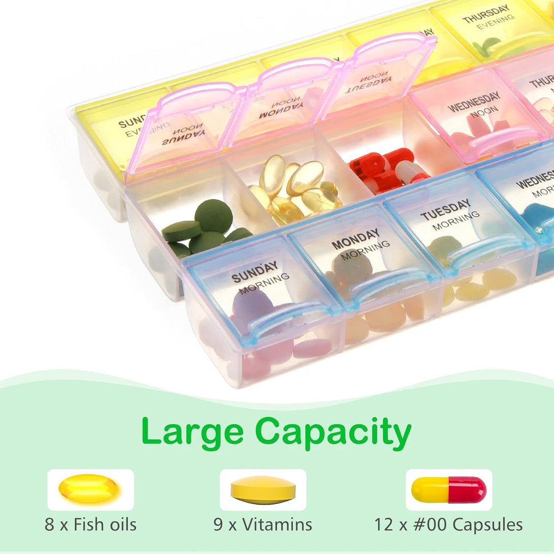 Weekly Pill Organizer 3 Times a Day 7 Day Pill Box Holder Large Daily Medicine Organizer Travel Pill Case Pill Container (7 Day 3 Times)