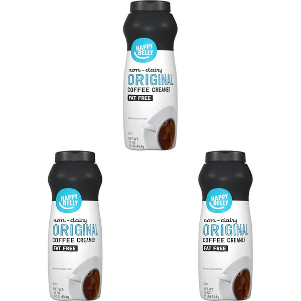 Amazon Brand - Happy Belly Powdered Non Dairy Original Coffee Creamer (Fat Free), 16 Ounce (Pack of 3)