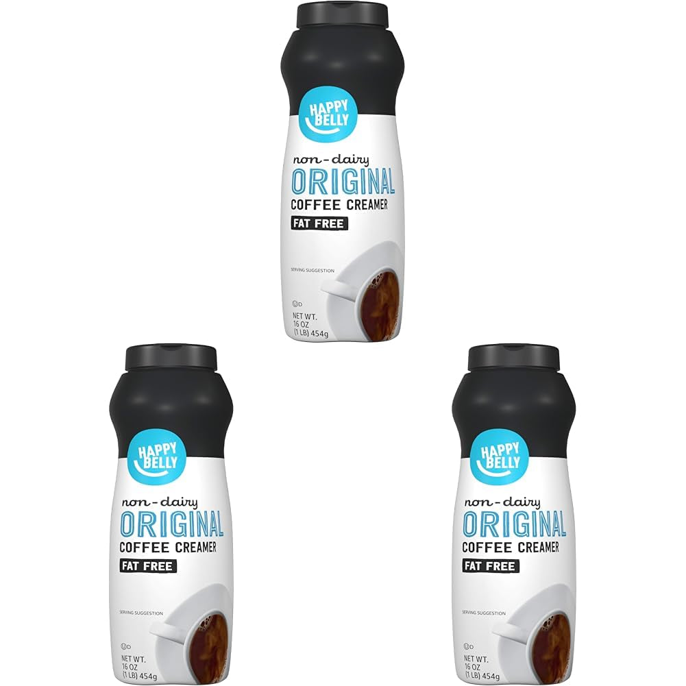 Amazon Brand - Happy Belly Powdered Non Dairy Original Coffee Creamer (Fat Free), 16 Ounce (Pack of 3)
