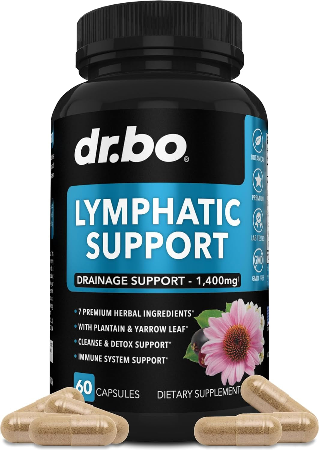 Lymphatic Drainage Supplements Pills - Lymphatic Support Total Herbal Cleanse Products with Echinacea Lymph System Support Supplement for Nodes Legs & Neck - Lymph Node Detox Lymphatic System Drainage