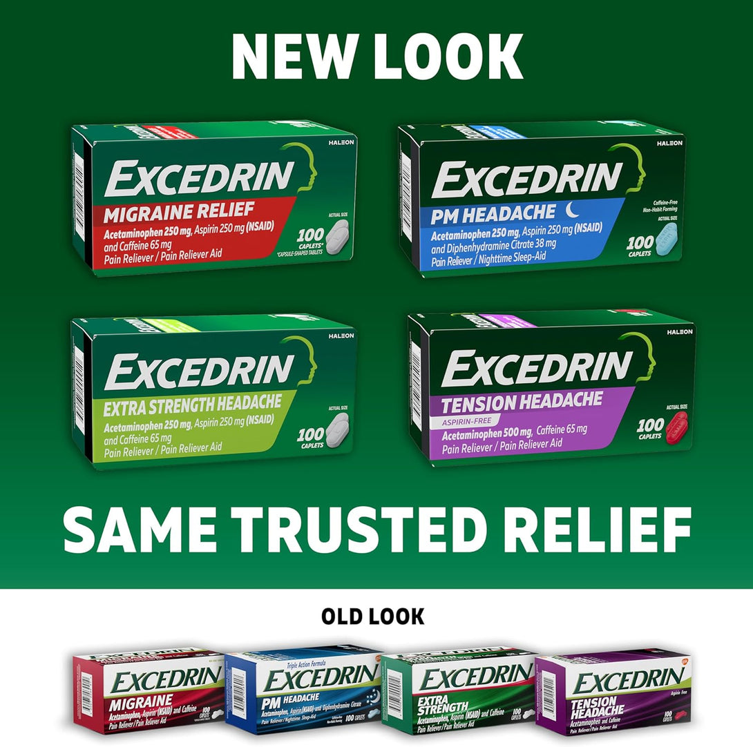 Excedrin Tension Headache Relief Caplets without Aspirin for Head, Neck and Shoulder Pain Relief - 100 Count