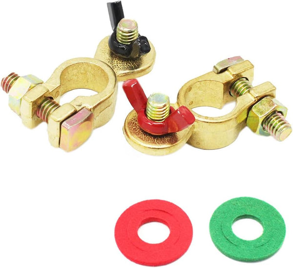 X-Haibei Battery Terminal Connectors Pair of Wing Nut Marine Brass Battery Terminal Clamps Pos Neg Stud Size M8 Black Red Ends for Boat RV Car