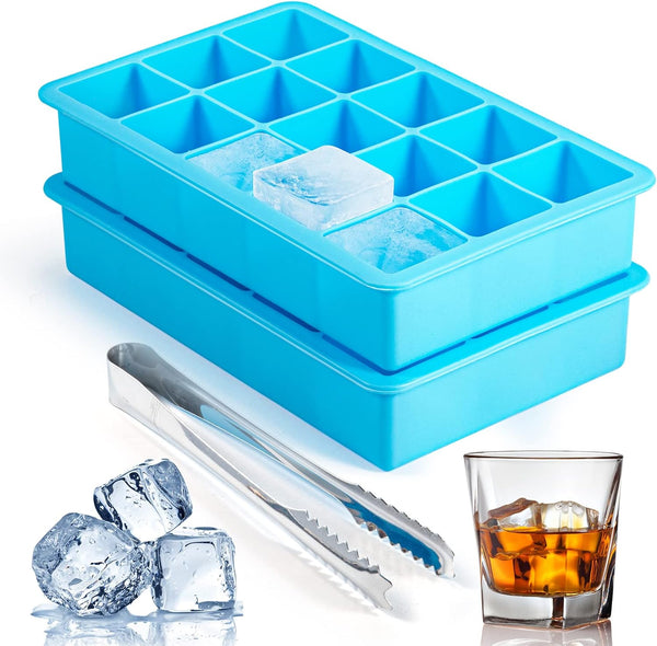 2 Pack Ice Cube Trays, ZDPMK Silicone Easy Release Flexible Molds 15 Ice Cubes Tray for Freezer?Cocktail?Whiskey?Reusable & BPA Free