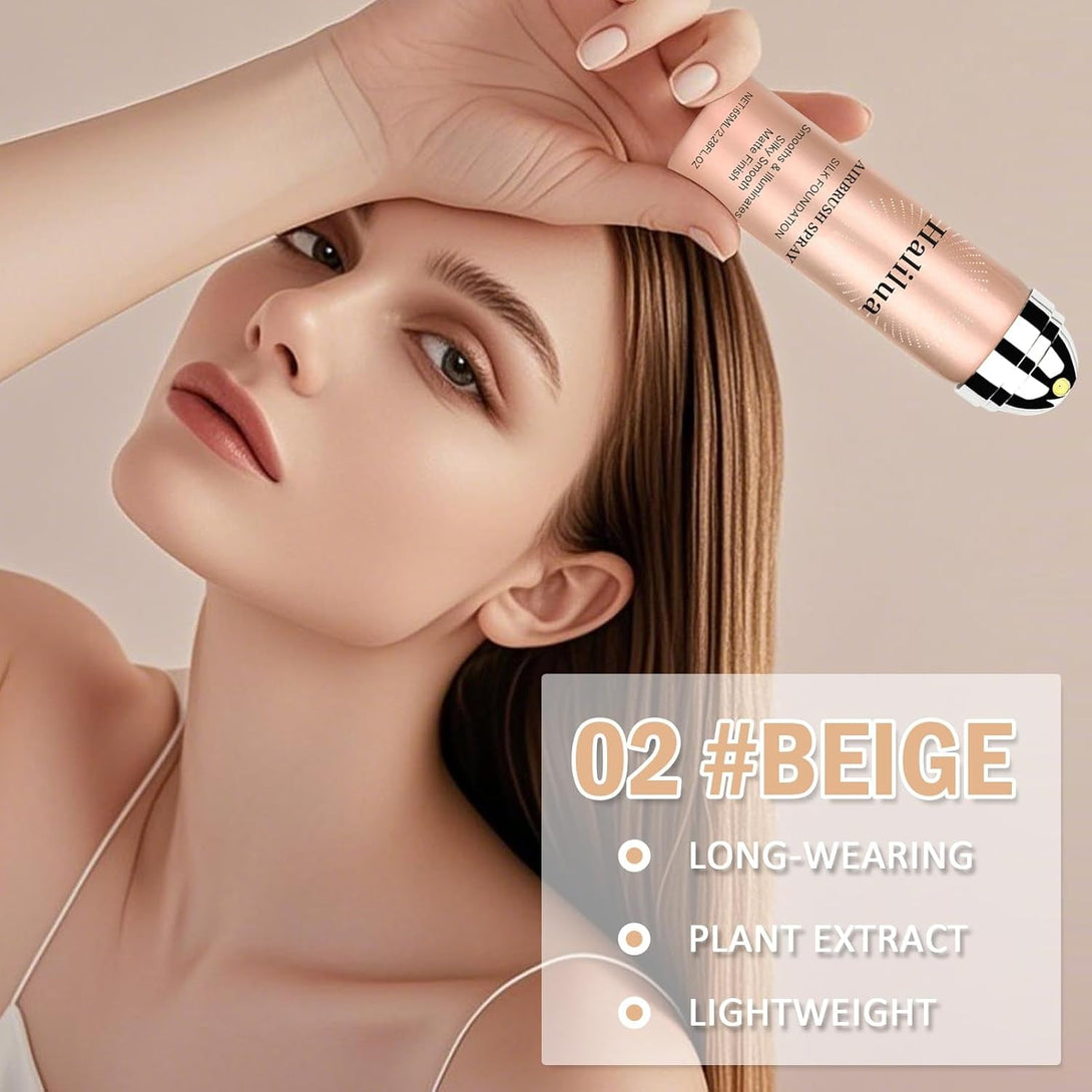 Airbrush Foundation Makeup Spray, Mini Travel Makeup,Silk Airbrush Flawless Setting Spray,Long-Lasting&Waterproof Foundation for Smooth Radiant Creamy Skin,Breathable Anti-Aging(02#Beige)