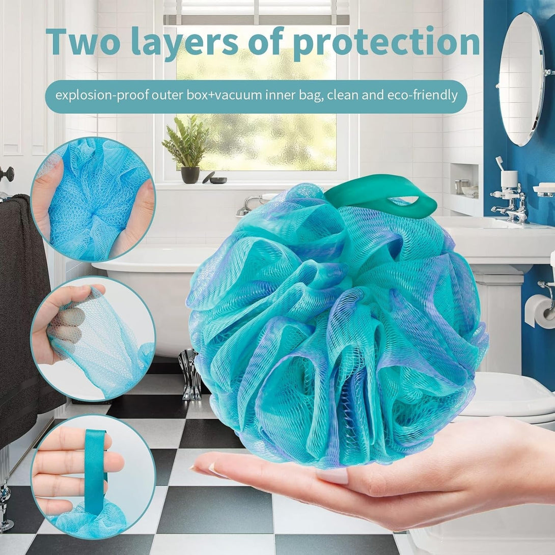 Loofah Sponge Soft Mesh Shower Puffs for Body Wash Bath Sponge Body Scrubber for Women & Men Body Exfoliator-Bathing Accessories(60G L 4Pcs)