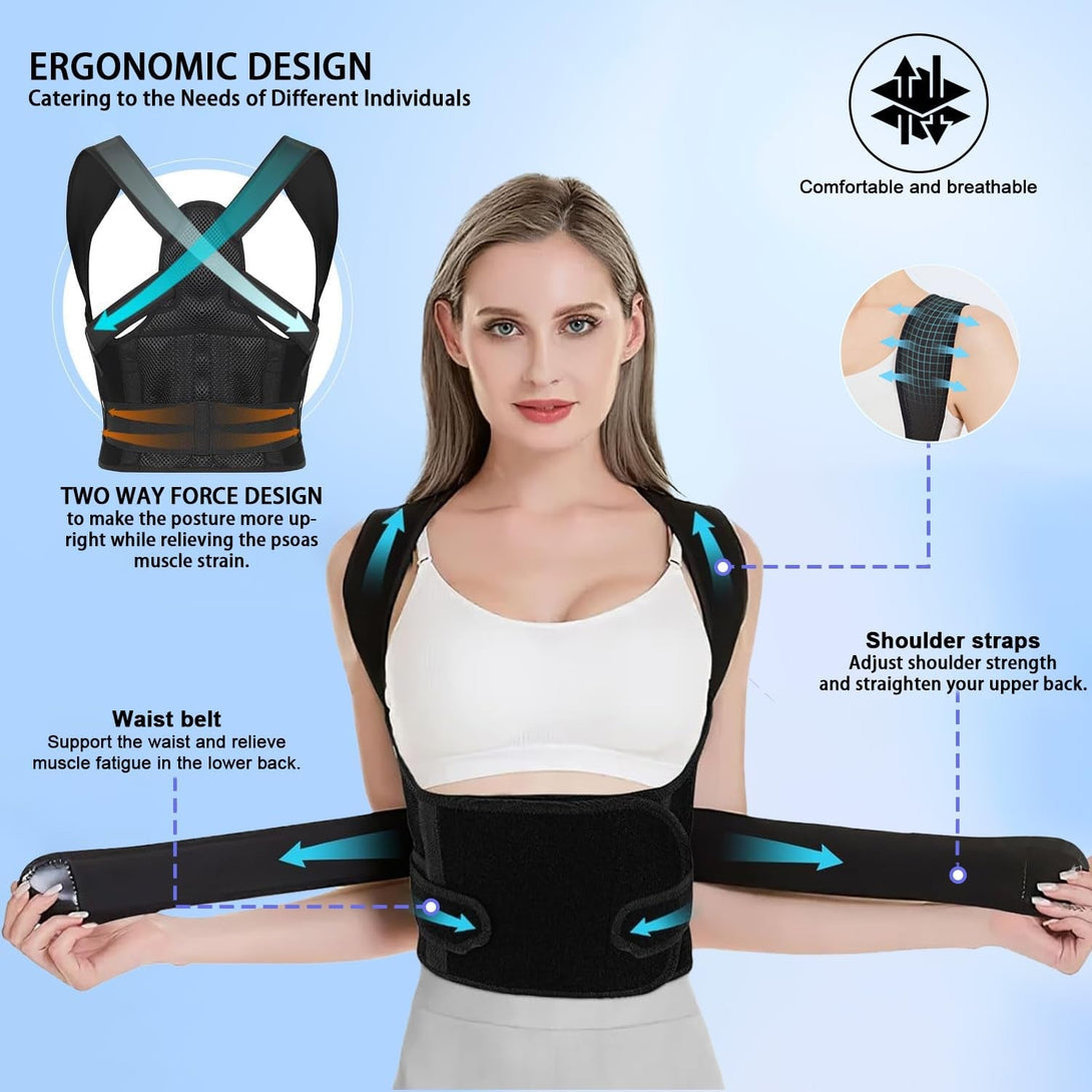 Back Brace Posture Corrector for Women and Men,Adjustable Full Back Brace and Shoulder Straightener,For Back Pain Relief,Hunchback Correction,Scoliosis,Posture Trainer