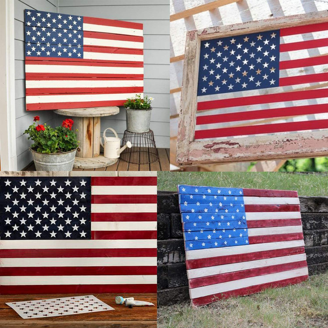 Whaline 7 Pieces American Flag 50 Stars Stencil Template for Painting on Wood, Fabric, Paper, Airbrush, Walls Art, 2 Large, 2 Medium and 3 Small for Flag Day, Independence Day