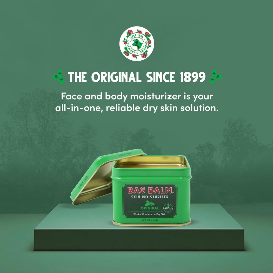 Bag Balm Vermont'S Original Skin Moisturizer - Full Body Hydrating Skin Care: Dry Hands, Lips, Face, Feet & More - Unscented, Cruelty & Paraben Free - Day & Night, Men & Women (4Oz Tin, Made in USA)