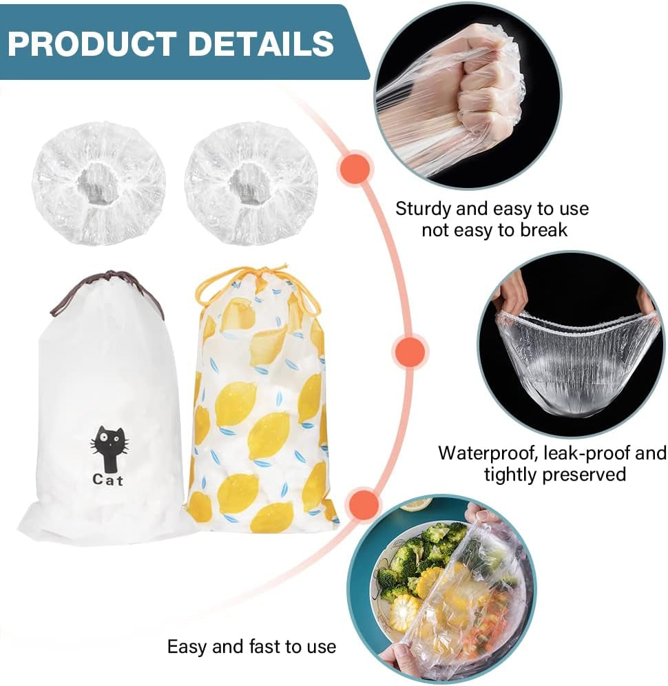 200PCS Bowl Covers Bread Proofing with Storage Bags, Fits Bowls up to 12", Plastic Wrap for Food Plastic Bowl Covers Elastic Reusable Plate Covers for Family Outdoor Picnic, BPA Free, Food Grade