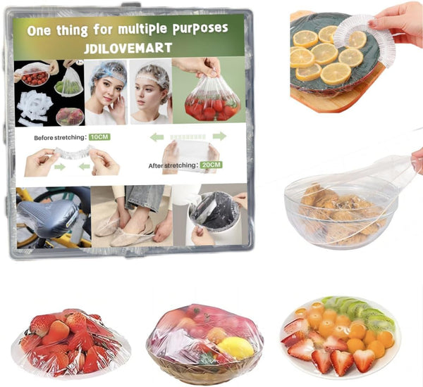 50Pcs Disposable Plastic Food Cover, Cling Film, Elastic Food Cover, Refrigerator Fruit Food, Elastic Dustproof Bowl, Cup Cover, Kitchen Cling Film, Sealing Bag