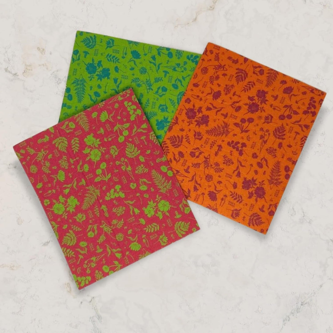 Bee'S Wrap Swedish Dish Cloths - Pack of 3 Colorful Patterned Reusable Paper Towels - Spring Swedish Dishcloths for Kitchen - Organic & Washable Paper Towel Alternative