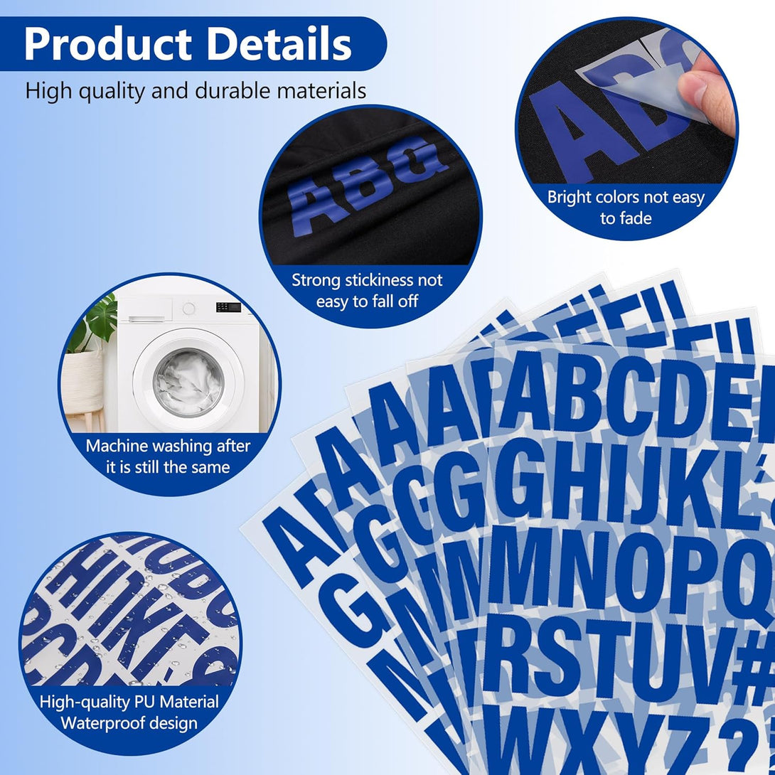 5 Sheets 220 Pieces Iron on Letters for Clothing, 2 Inch Heat Transfer Letter Patches, Blue Iron on Vinyl Alphabet Letters with A-Z for Backpack，Jerseys，Fabric T-Shirts Printing DIY Craft