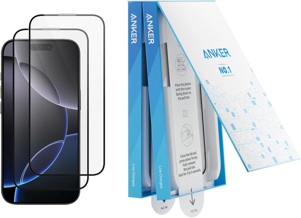 Anker Screen Protector, Bubble-And-Dust-Free Iphone HD Tempered Glass, Durable and Drop-Proof with 9H Hardness, Easy Installation Exclusively for Iphone 16 Pro Max 6.9-Inch (2-Pack)