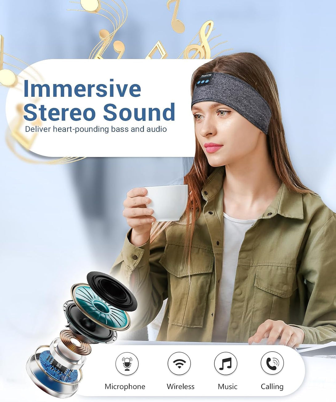 Perytong Sleep Headphones Bluetooth Headband, Sports Wireless Earphones Music Sleeping Earbuds with HD Stereo Speaker for Mom Women Men Teen Running Cool Gadgets Unique Gifts