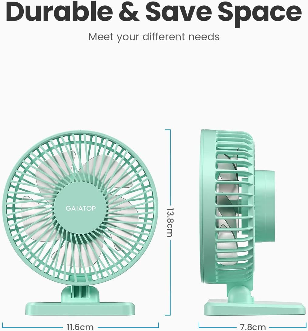 Gaiatop USB Desk Fan, Small but Powerful, Personal Portable Quiet 3 Speeds, Adjustable Mini Table Desktop Fan for Cooling Home Office Car Summer Travel Gifts Green