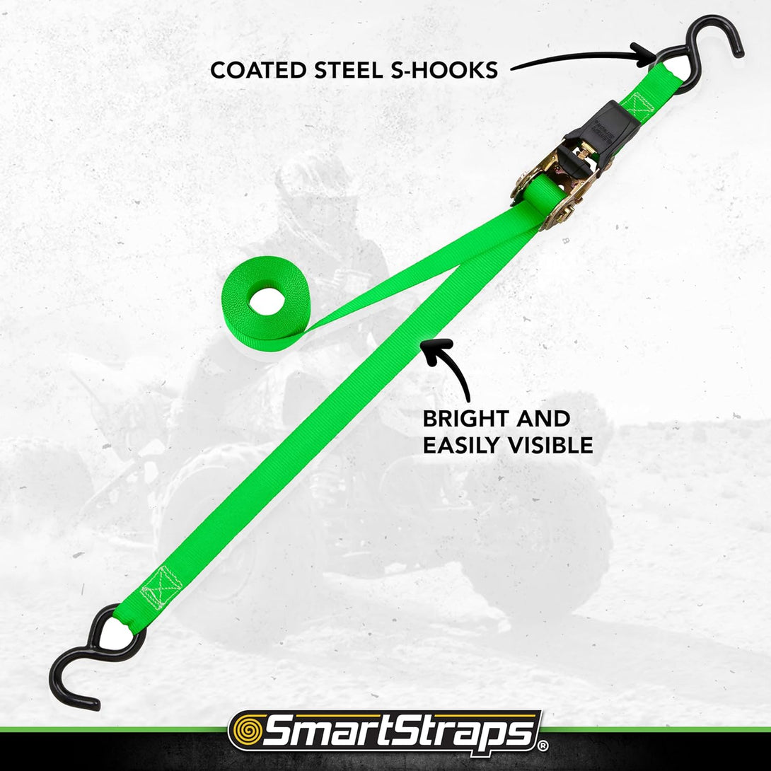 Smartstraps Ratchet Straps - 6Ft GRN Padded Ratchet 2Pk 1,500Lb , Green -SMAR138