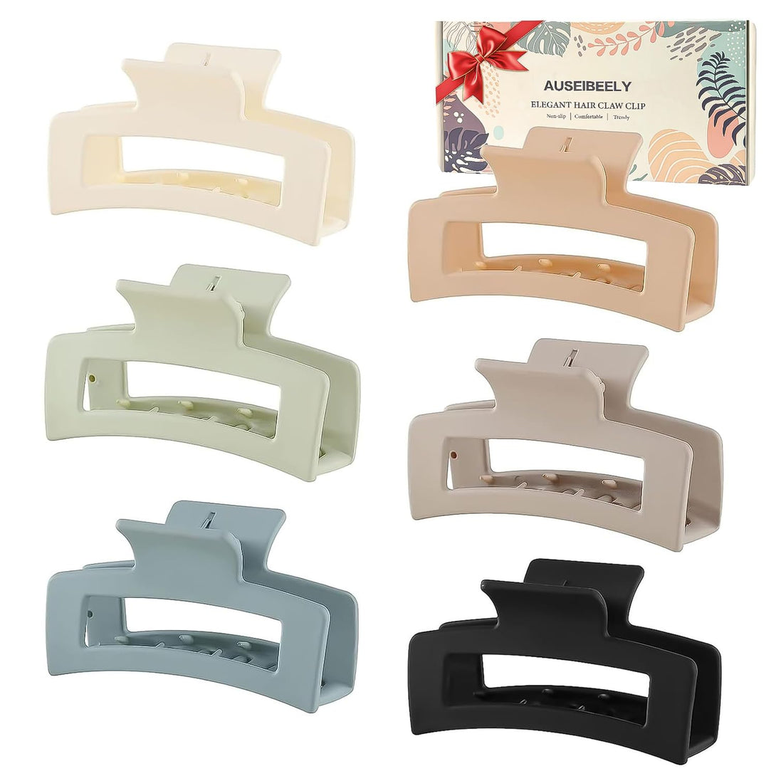 6 Pack Square Claw Clips, Hair Claw Clips for Women Girls, 3.5" Medium Non-Slip Hair Clips, Rectangular Claw Hair Clips, Matte Hair Claws Strong Hold Jumbo Claw Clip for Thin Hair, Christmas Gifts