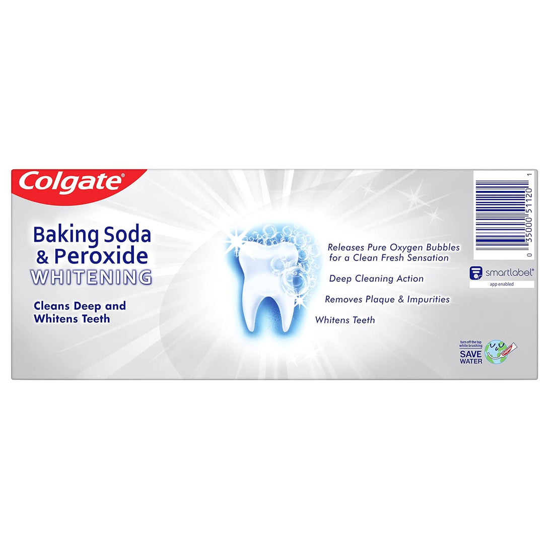 Colgate Baking Soda & Peroxide Toothpaste - Whitens Teeth, Fights Cavities & Removes Stains, Brisk Mint, 6 Ounce (Pack of 2)